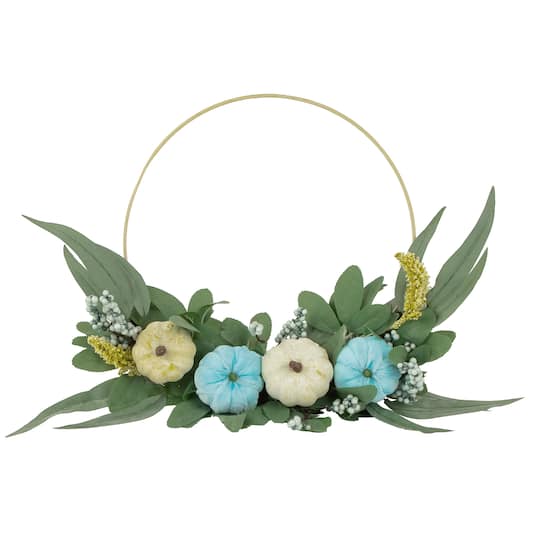 20" Blue Pumpkins & Foliage Thanksgiving Artificial Half Wreath By Northlight | Michaels®